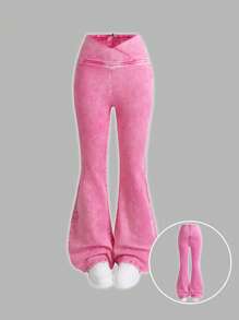 SHEIN EZwear 女式紧身牛仔裤休闲弹力喇叭裤，粉色，夏季/夏季/夏季，春季/女士春季，女士海滩/海滩，女士早午餐，春假/春假，女士音乐会/狂欢节/乡村音乐会/伊比沙岛/纳什维尔 - 粉色 - 查看 1