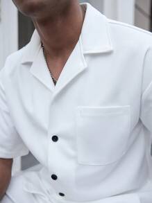 Manfinity Homme Men's Solid Color Short Sleeve Shirt And Shorts Set - White - View 5