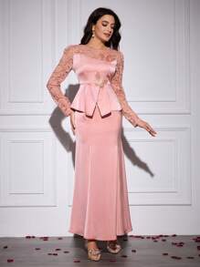 Modelyn 2pcs/Set Women's Romantic Bow Blouse And Fish Tail Skirt Suits, Spring/Summer