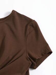 SHEIN EZwear Twist Hem Solid Tee - Chocolate Brown - View 5