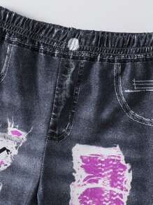 2pcs Baby Girls Fashion Crew Neck Letter & Heart Print Tank Top + Sequins Denim Effect Pants Casual Set, Summer'