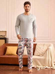 Happy Jammies Conjunto de ropa casual para hombre, camiseta de manga larga y pantalones, minimalista, cómodo para uso diario