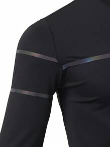 Gym Rark Camiseta deportiva de manga larga con tira reflectante y estampado de letras para hombres, camiseta de compresión para hombres - Negro - Ver 7