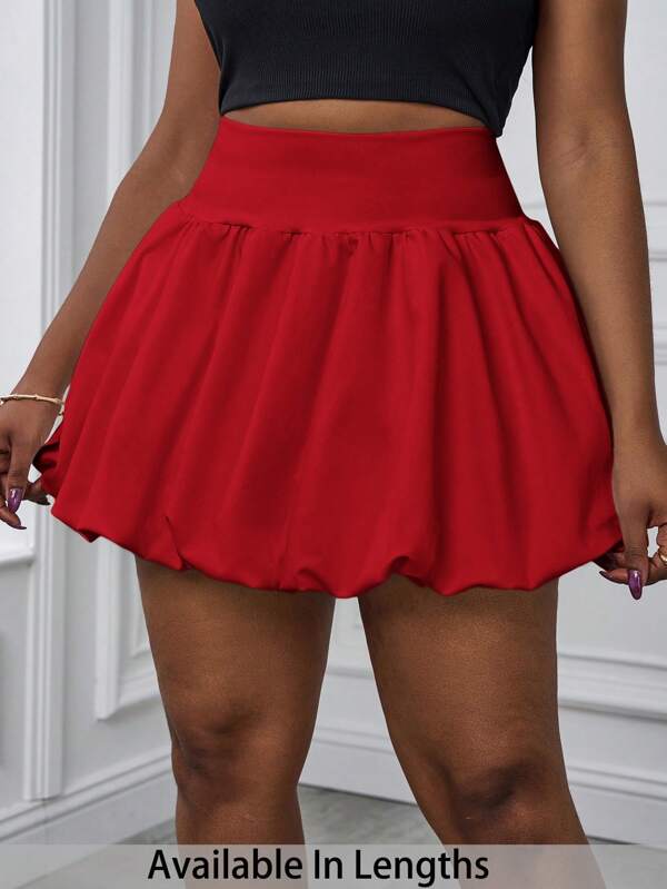 SHEIN PETITE CURVE Falda de burbujas plisada de unicolor talla grande, casual de vacaciones