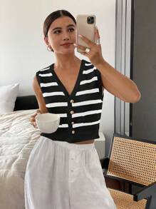 SHEIN Frenchy 简约时尚休闲毛衣背心，适合秋冬日常穿着 - 黑色 - 查看 6