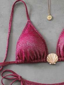 Swim Vcay Women's Glittery Seashell Decorated Sexy Fashion Bikini Set, Beach Vacation For Summer - Purple - View 4