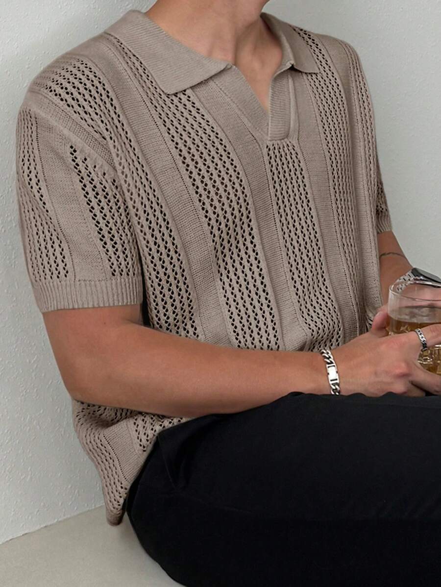 DAZY 男士夏季纯色卡其色针织上衣商务装 - 卡其色 - 查看 1