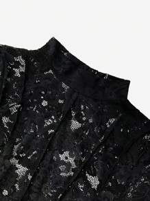 Viva Relle Vestido de talla grande para mujer con mangas de campana de encaje elástico y ajustado sexy de largo maxi