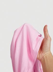 SHEIN MOD 粉色蝴蝶结夏季上衣纯色系带肩部褶饰宽肩带上衣 - 淺粉色 - 查看 6