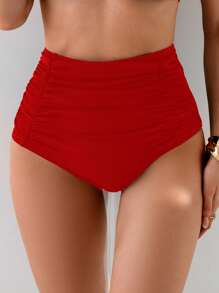 Shapewave 女士高腰褶皱收腹比基尼泳裤，纯色