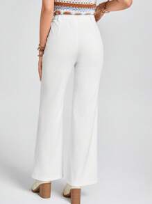 SHEIN LUNE Pantalon décontracté à patte d'éléphant avec boutons pour femmes, pour le printemps/été, en blanc