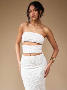 MISSGUIDED Lace Strapless Cut Out Bandeau Maxi Dress - White - View 5