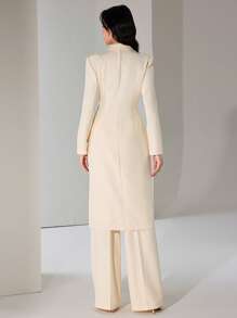 Heiryn Women's Plain Color Double-Breasted Blazer And Trousers Suit Set - Apricot - View 3