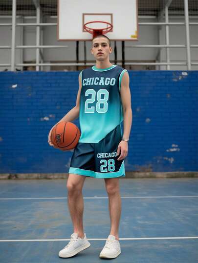 SHEIN 2pcs Teen Boys' Letter Print Crew Neck Sleeveless Top And Casual Shorts Set