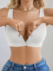 NudeFit 1 Stück bequemer Bügelloser BH mit tiefem V-Ausschnitt, Knopfleiste und abnehmbaren Pads, einfarbig