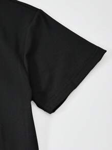 SHEIN Explorewe Teen Girls' Fashionable Street Casual Portrait Graphic Short Sleeve T-Shirt - Black - View 6