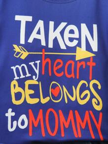 SHEIN Short Sleeve Letter Print Crew Neck T-Shirt, Summer - Blue - View 5