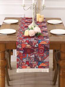 1 st. Boheemse stijl decoratieve tafelloper doek, waterdicht bedrukt linnen voor restaurant en eettafel