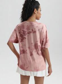 Streetz SHEIN Sport 女士扎染圆领短袖休闲健身运动 T 恤 - 藕粉色 - 查看 2