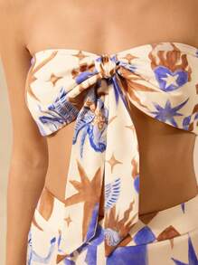 CAJUNI 女士度假休闲海滩热带飞马印花露肩露背撞色抹胸夏季背心 - 彩色 - 查看 3