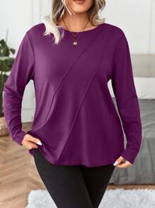EMERY ROSE T-shirt à manches longues, couleur unie, style décontracté, pour femmes grandes tailles, printemps automne