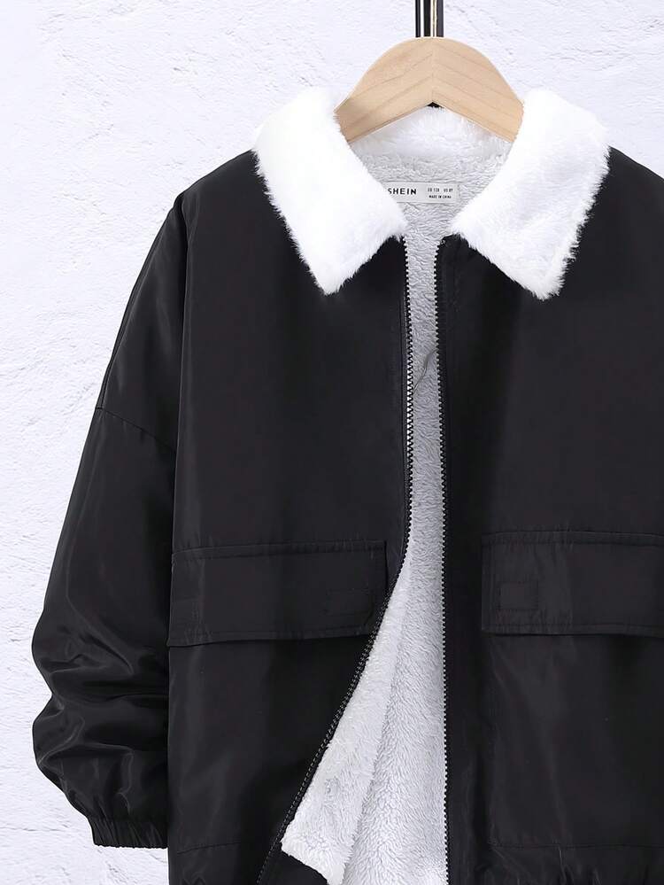 Tween Boy Zip Up Teddy Lined Drop Shoulder Jacket