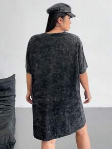 Flirla 大码女式仿旧复古黑色大码落肩口袋宽松连衣裙