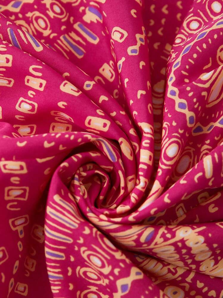 SHEIN VCAY 女士全印花度假海滩细肩带连体衣 - 玫紅色 - 查看 4