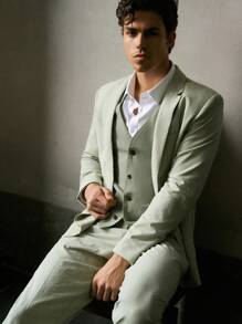 Manfinity VCAY 2pcs Men Slim Fit Notched Collar Fashion Casual Suit Set, Suitable For Daily Office - Green - View 4