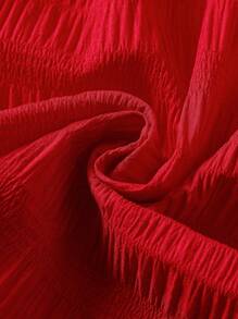 年轻女孩优雅新款夏季公主风格拼布荷叶边领珠饰泡泡袖连衣裙 - 紅色 - 查看 7