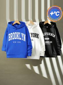 SHEIN Leap Crew 3 件套青少年男孩休闲字母印花运动衫，适合通勤、上学、日常生活、度假、运动、秋冬季 - 寶藍色 - 查看 4