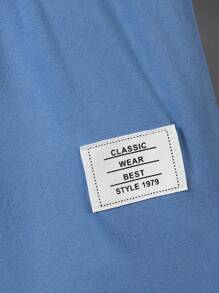 SHEIN 2件套男童字母拼接圆领短袖短裤套装，带贴布，适合夏季度假、旅行、休闲、日光浴 - 霧霾藍 - 查看 2