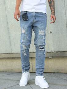 Manfinity LEGND 男士简约破洞口袋牛仔裤，休闲日常穿着