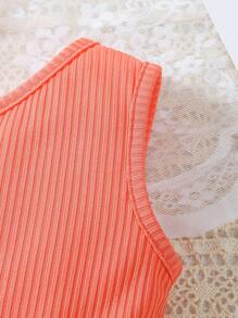 Baby Girls' Asymmetrical Romper With Sunshine Orange Design, Summer - Orange - View 3