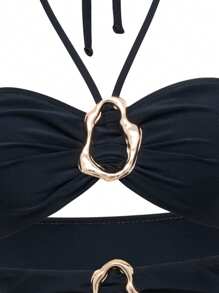Swim Chiccia 2 pezzi Completo da spiaggia estivo per donna, costume da bagno monopezzi con decorazione in metallo e cinturino rimovibile, e abito lungo con spacco laterale in rete