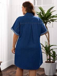 SHEIN LUNE 大码休闲度假前扣蝙蝠袖牛仔连衣裙