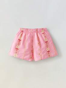 Maija Kids Maija Kids Bộ 2 chiếc/Bộ áo yếm và quần short in họa tiết hoa cho bé gái - Hồng - Xem 3