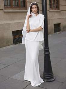 Ontre Women's White Wedding Bridesmaid Elegant Long Skirt With 3D Floral Waist Decoration - White - View 3