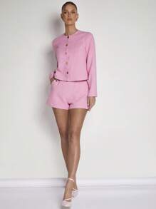 COSMINA Women's Solid Color Pocket Simple Casual Shorts - Baby Pink - View 1