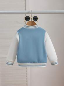 SHEIN Baby Boy Casual Streetwear Baseball Jacket, Letter Embroidery, Long Sleeve, Suitable For Sports, Autumn/Winter