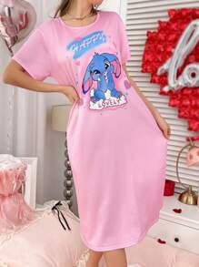 心形和可爱兔子印花女士长睡袍，Moo Moo