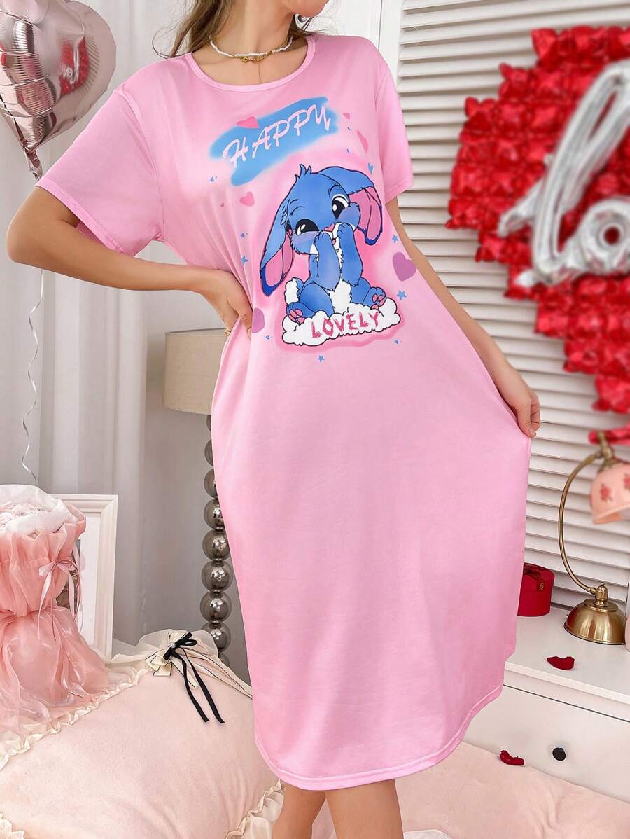 心形和可爱兔子印花女士长睡袍，Moo Moo