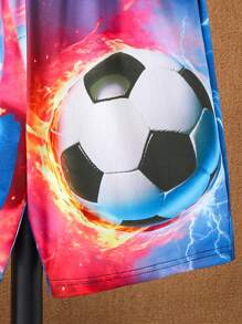Set de 2 piezas para niños: Camiseta de manga corta con estampado 3D de fútbol colorido y pantalones cortos