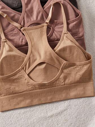 Snug Zone 5pcs/Set Seamless Sports Racerback Bralettes, Wireless Yoga Bras For Ladies