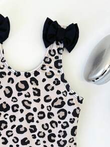 SHEIN 1件装少女荷叶边印花连体泳衣