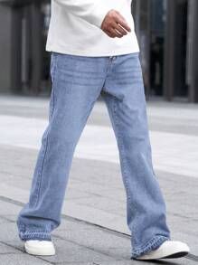 Manfinity Homme Men's Casual Straight Leg Washed Denim Jeans