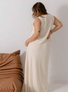 Aralina Curve Sleeveless Summer Vacation Pleated Front Tie Beach Top - Yellow - View 2