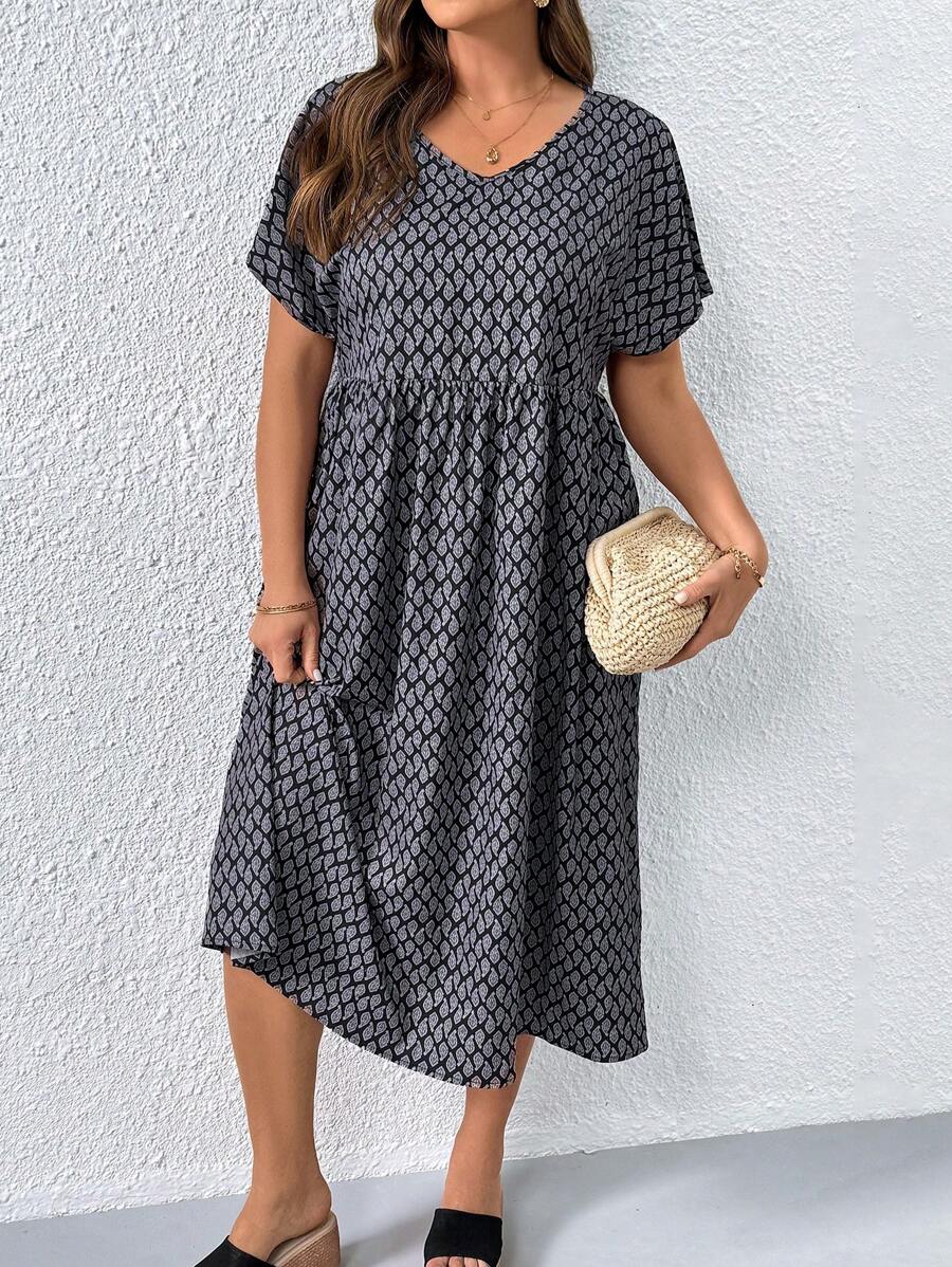 EMERY ROSE Plus Size Vintage Polka Dot Elegant Midi Dress, Spring Summer Women Clothing - Multicolor - View 1