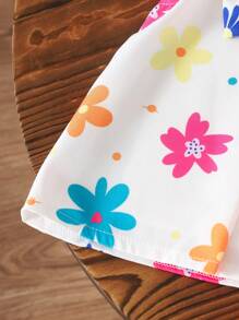 女婴度假休闲花卉印花盖袖上衣和短裤套装 - 彩色 - 查看 6