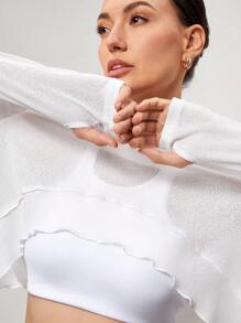 Activina Conjunto de camiseta de manga larga y top de tirantes de color liso, de corte informal para deportes de mujer